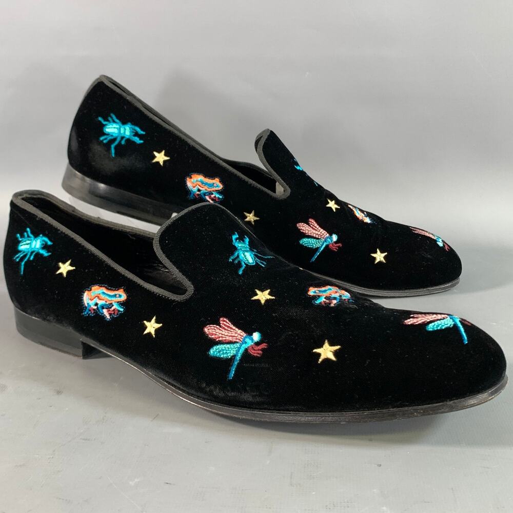 PAUL SMITH Size 11 Black Multi Color Embroidery Velvet Slip On Loafers